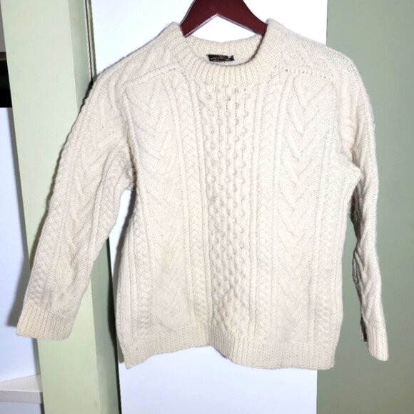 gaeltarra Sweaters - Gaeltarra IRELAND Hand Crafted Ivory Chunky Pullover FISHERMAN WOOL Sweater smal